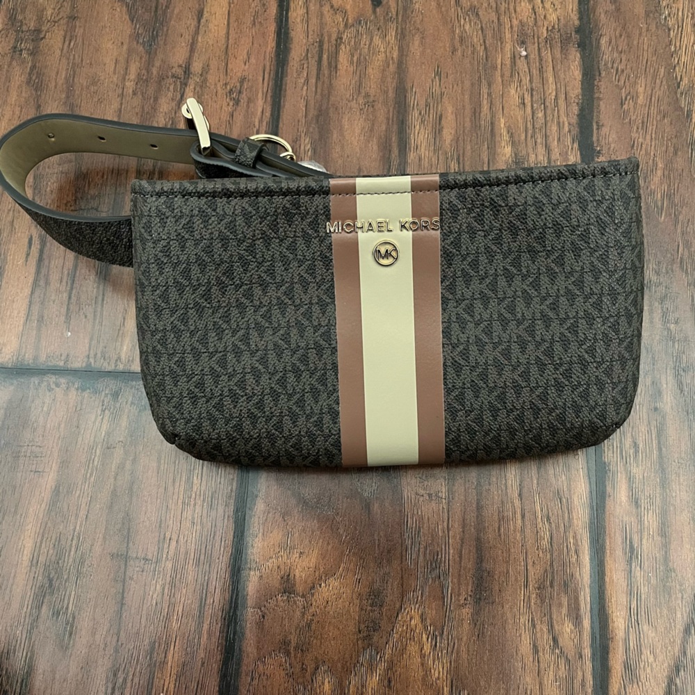 Michael Kors Brown and Cream Signature Stripe Belt Bag